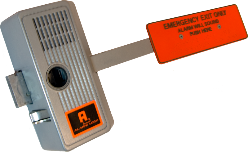 Exit Alarm Deadbolt Device with Paddle Arm, Emergency Egress with Siren, 9V Battery, Requires Rim Cylinder, 628/US28 Satin Aluminum