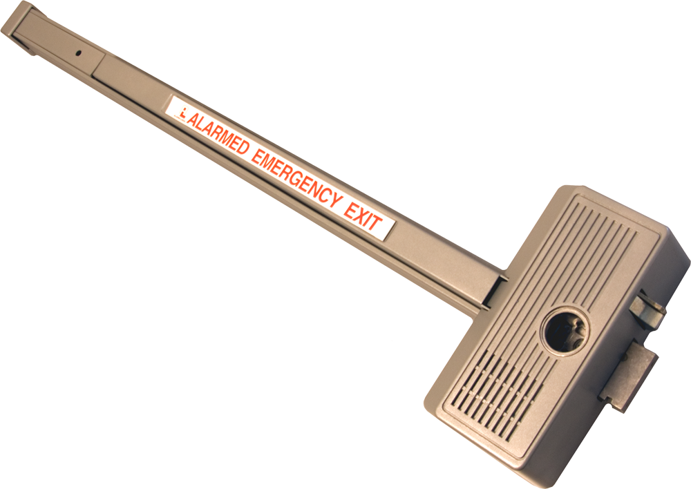 Alarmed Deadbolt Exit Device 36in, Emergency Egress with Siren, 9V Battery, Requires Rim Cylinder, 628/US28 Satin Aluminum