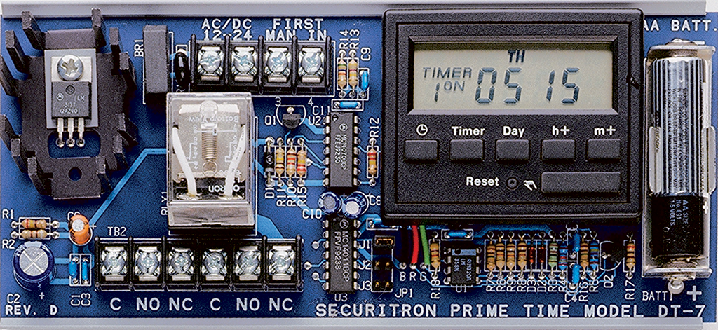 7-Day Digital Timer, 12 Programmed Times, 10 Amp DPDT Relay, 170mA at 12 or 24VAC or VDC