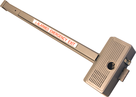 Delayed Egress Exit Alarm 15 Seconds, Hardwired with 9V Battery Back-up, Requires Rim Cylinder, Includes 10ft Cable, Door Cord 17in, 628/US28 Satin Aluminum