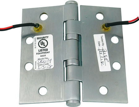 Electrified QC-2, 2 Wire, 5-Knuckle Hinge, Standard Weight, Full Mortise, Oil Impregnated Bearing (TA), 4.5in x 4.5in (4545), Steel Base, 652/626/US26D Satin Chrome