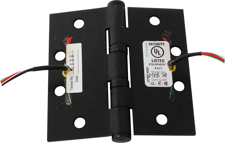 Electrified-CC4, 4 Wire, 5-Knuckle Hinge, Standard Weight, Full Mortise, Oil Impregnated Bearing (TA), 4.0in x 4.0in (4040), Steel Base, 722/US10A Satin Black Oxidized (Over 10B)