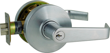 Grade 1, Electrified Low Energy (LE), Storeroom Clutching Bent Lever, 11-30 VAC/VDC, Electric Locked (EL) = Fail Safe (FS), Request to Exit (REX), Schlage C Keyway, 626/US26D Satin Chrome