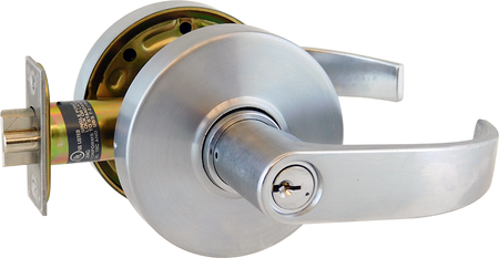 Grade 1, Electrified Low Energy (LE), Storeroom Clutching Curved Lever, 11-30 VAC/VDC, Electric Unlocked (EU) = Fail Secure (FSE), Request to Exit (REX), Schlage C Keyway, 626/US26D Satin Chrome