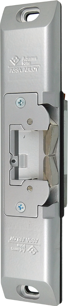 Electric Strike, Field Selectable 12, 16, or 24VAC/VDC, Fail Safe or Fail Secure (FS/FSE), Semi-Mortised for Narrow Rim Exit Devices with 3/4in Pullman Latchbolt, 628/130 Aluminum Clear Anodized