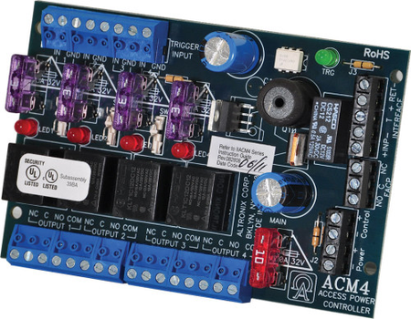 Access Power Controller Board Only, Output 12/24VAC/DC, (4) 2.5Amp Fused Relay Outputs, FAI Fire Alarm Interface, LED Visual Indicators
