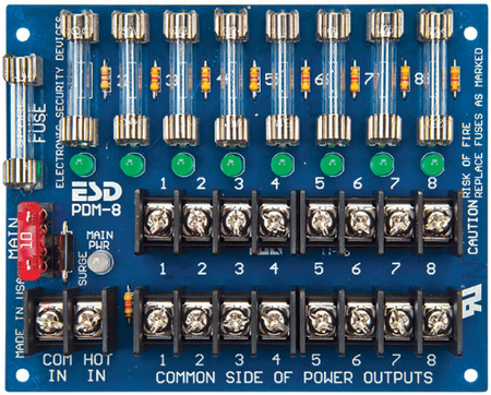 Power Distribution Board, 8 Glass Fused Output with 8 Relays, Fire Trigger, 2 Amp, 12/24VDC, 7 Amp Relay, UL