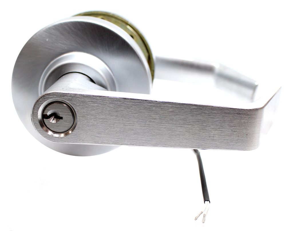 Electrified 24V FSE (Fail Secure), Storeroom Sierra Lever, Schlage C Keyway, Grade 1, 626/US26D Satin Chrome