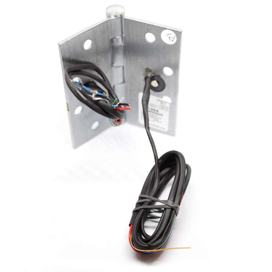 Electrified Monitor Hinge, 4.5in x 4.5in (4545), Wires 2/18 Gauge + 4/28 Gauge, Magnetic Switch, 5-Knuckle, Ball Bearing, Standard Weight, Non-Ferrous Brass Base, Non Fire Rated, 626/US26D Satin Chrome