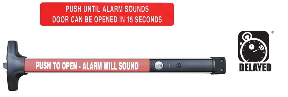 Delayed Egress Exit With Out Power Supply, 15 Second Delay, 100DB Alarm, 48in, 628/US28 Satin Aluminum