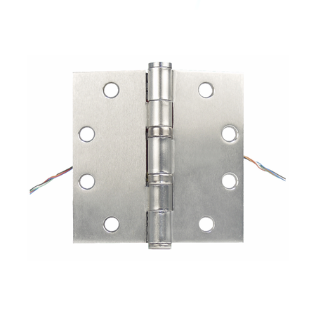 Electrified Hinge, 5-Knuckle Hinge, Full Mortise Standard Weight, Ball Bearing, 4.5in x 4.5in (4545), 6 28 Gauge Wires, 500mA, 626/US26D Satin Chrome