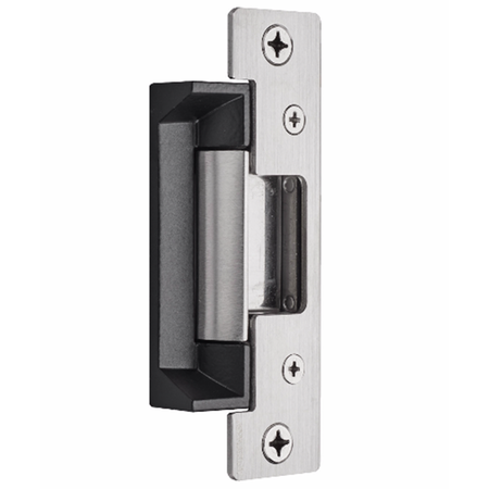 Electric Strike 12/24VDC, UL Fire Rated, Cylindrical Latches Max 5/8in Throw, 2 Faceplates, 501 and 501A (4-7/8in x 1-1/4in) with Latchbolt Monitor, 630/US32D Stainless Steel
