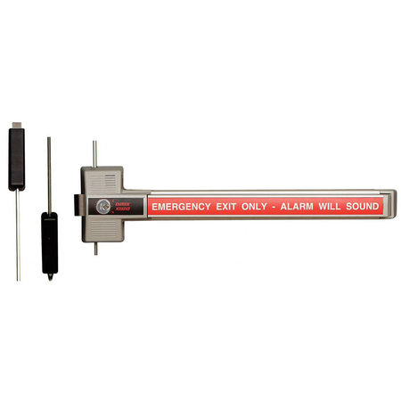 Exit Alarm 3 Point Deadbolt Panic Device, Top Bolt, Deadbolt and Bottom Bolt, Fits 36in to 48in Doors, Photo Luminescent Push Bar Sign, 100DB
