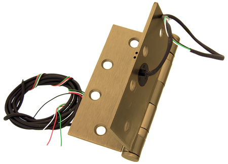 Electrified Hinge, 4.5in x 4.5in (4545), Wires 4/26 Gauge, 5-Knuckle, Ball Bearing, Standard Weight, Steel Base, Fire Rated, 612/US10 Satin Bronze