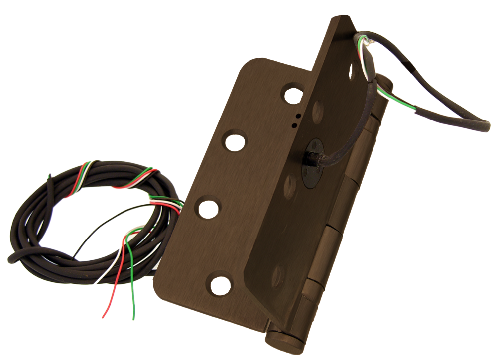 Electrified Hinge, 4.0in x 4.0in (4040), 1/4 Round Corners, Wires 4/26 Gauge, 5-Knuckle, Ball Bearing, Standard Weight, Steel Base, Fire Rated, 613/US10B Oil Rubbed Bronze