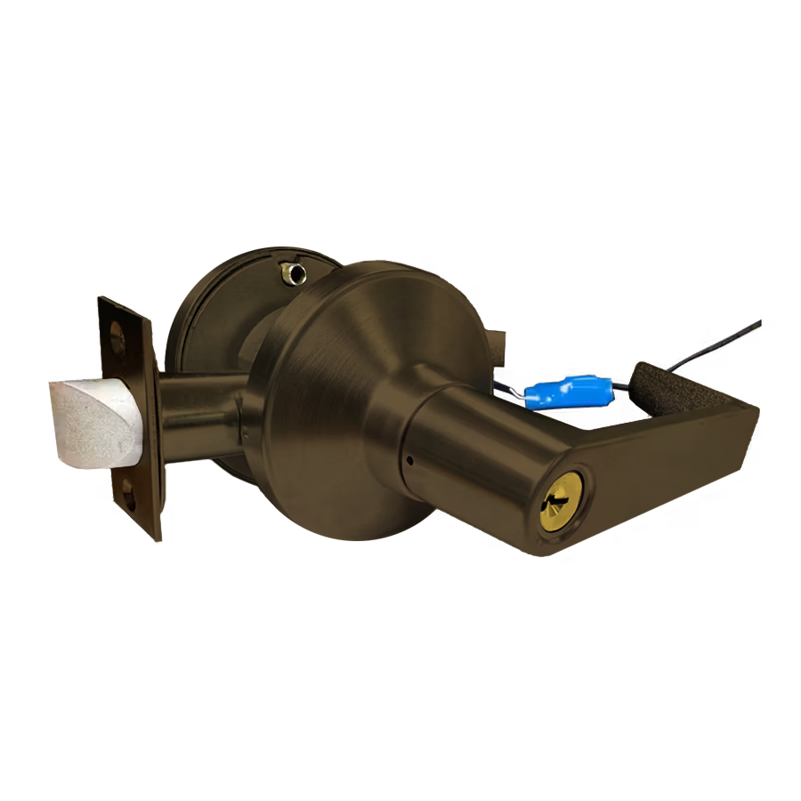 Grade 1, Motorized Electrified Storeroom Bent Lever, 11-30 VDC, Electric Unlocked (EU) = Fail Safe (FS), Field Reversible EL/EU, Schlage C Keyway, 613/US10B Oil Rubbed Bronze