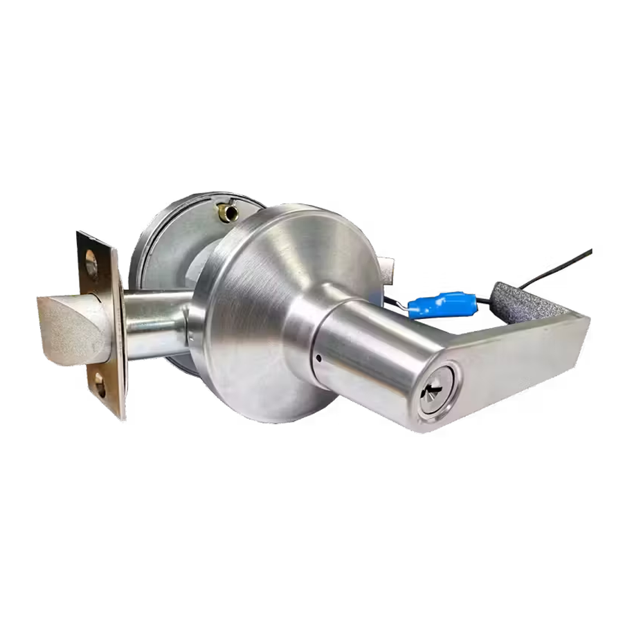 Grade 1, Motorized Electrified Storeroom Curved Lever, 11-30 VDC, Electric Unlocked (EU) = Fail Safe (FS), Field Reversible EL/EU, Schlage C Keyway, 626/US26D Satin Chrome