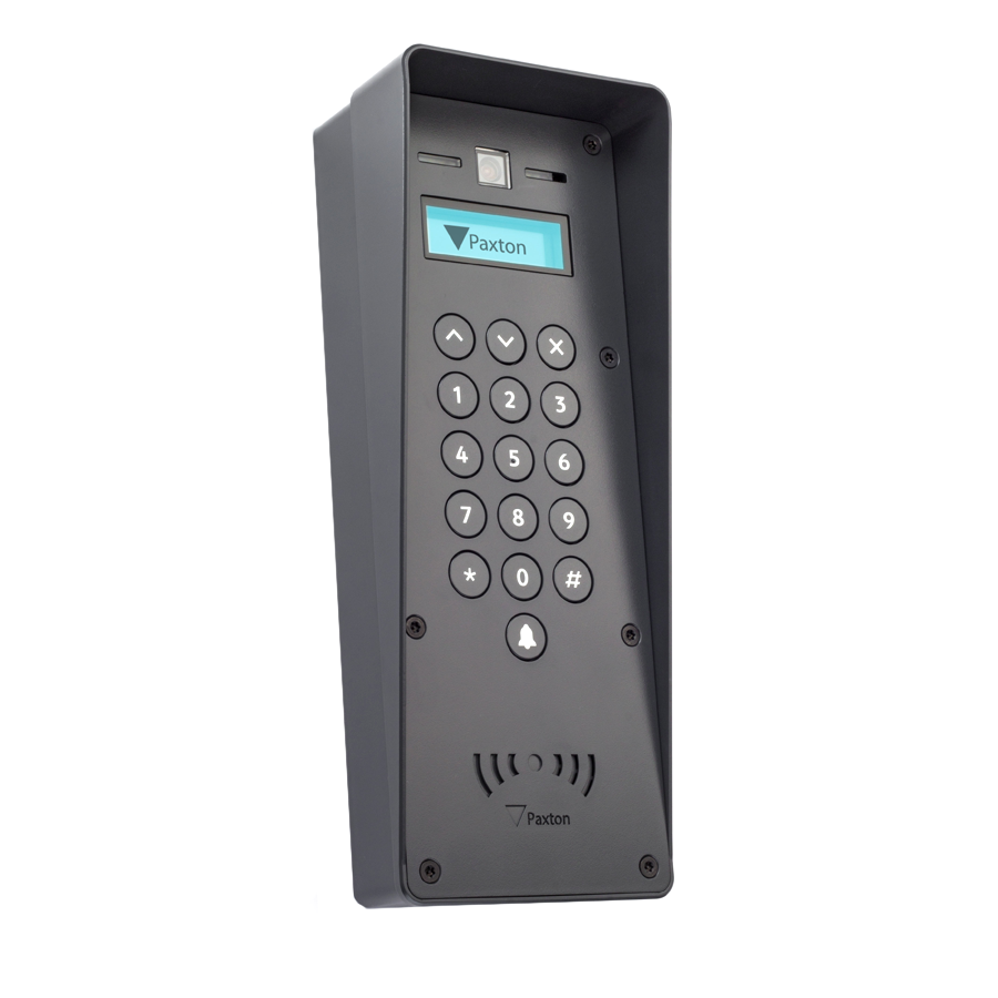 Entry, Standard Panel with Rain Hood, 16 Key, Surface Mount, 13.56 MHz, Two Way Audio, Full Color Camera, Proximity Entry, TCP/IP, IPX5, IP55, IK08, Anthracite Grey