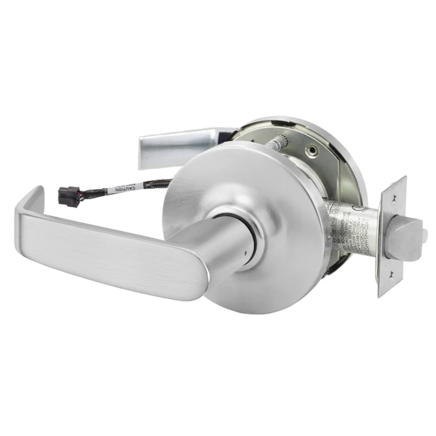 10X-Line Electrified L Lever, 12/24VDC, Fail Safe/Secure Field Selectable, Grade 1, 808 ANSI Strike, LA Keyway 1-Bitted, 2-3/4in Backset, 626/US26D Satin Chrome