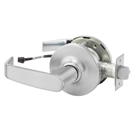 10X-Line Electrified L Lever, 12/24VDC, Fail Safe/Secure Field Selectable, Grade 1, 808 ANSI Strike, LA Keyway 1-Bitted, 2-3/4in Backset, 626/US26D Satin Chrome