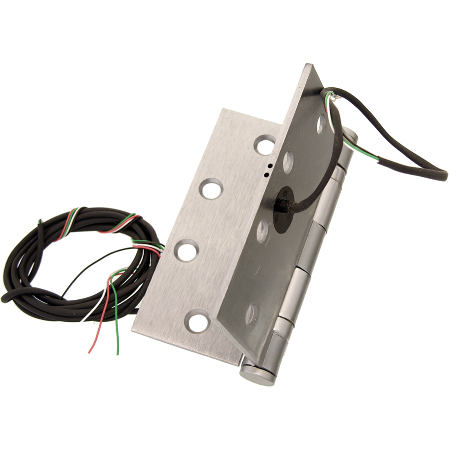 Electrified Hinge, 4.5in x 4.0in (4540), Wires 4/26 Gauge, 5-Knuckle, Ball Bearing, Standard Weight, Steel Base, Fire Rated, 626/US26D Satin Chrome